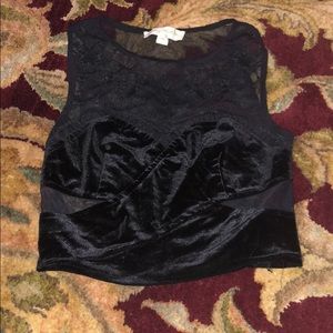 Black velvet lace crop top